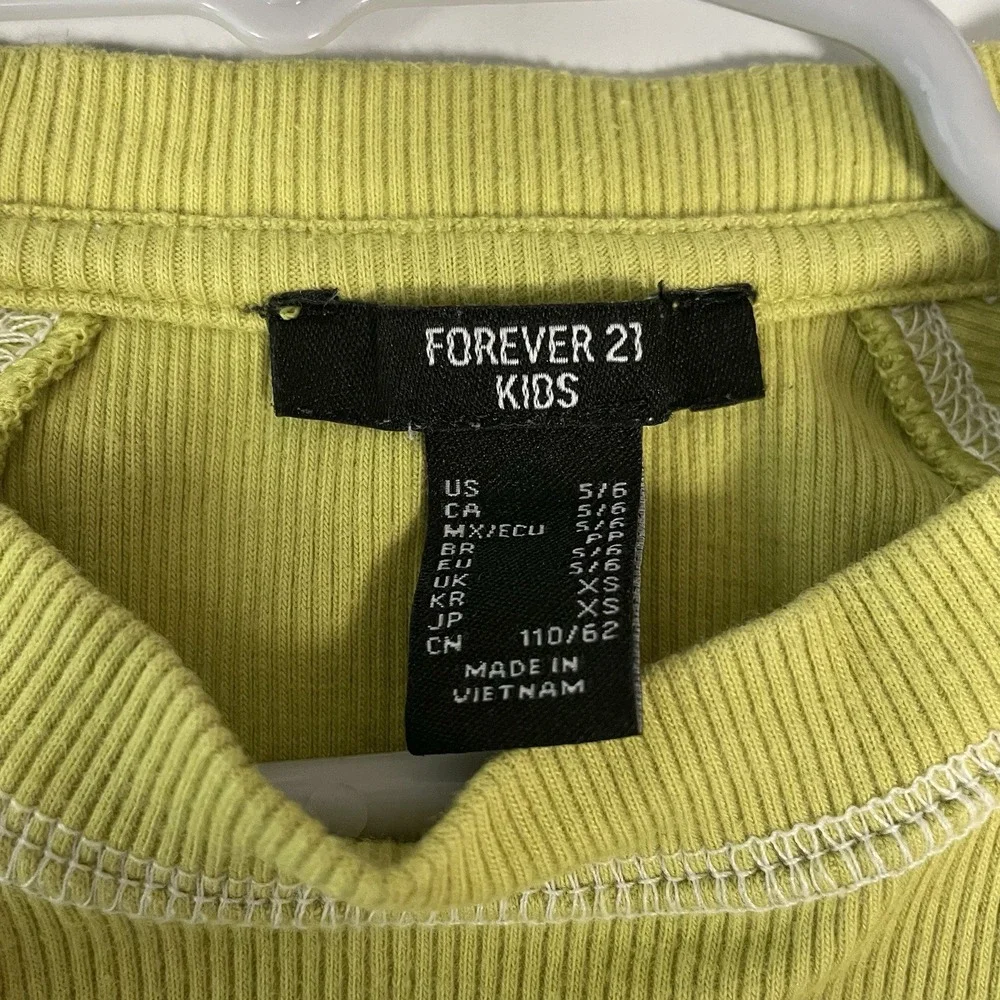 Forever 21 Kids Top Girls 5/6 Fairy Energy Graphic Print Fairycore Green Ribbed